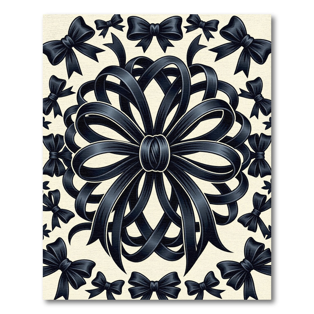 Elegant Black Bow Ribbon Medallion Rug