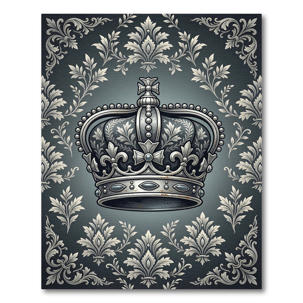 Royal Silver Crown Damask Scroll Rug