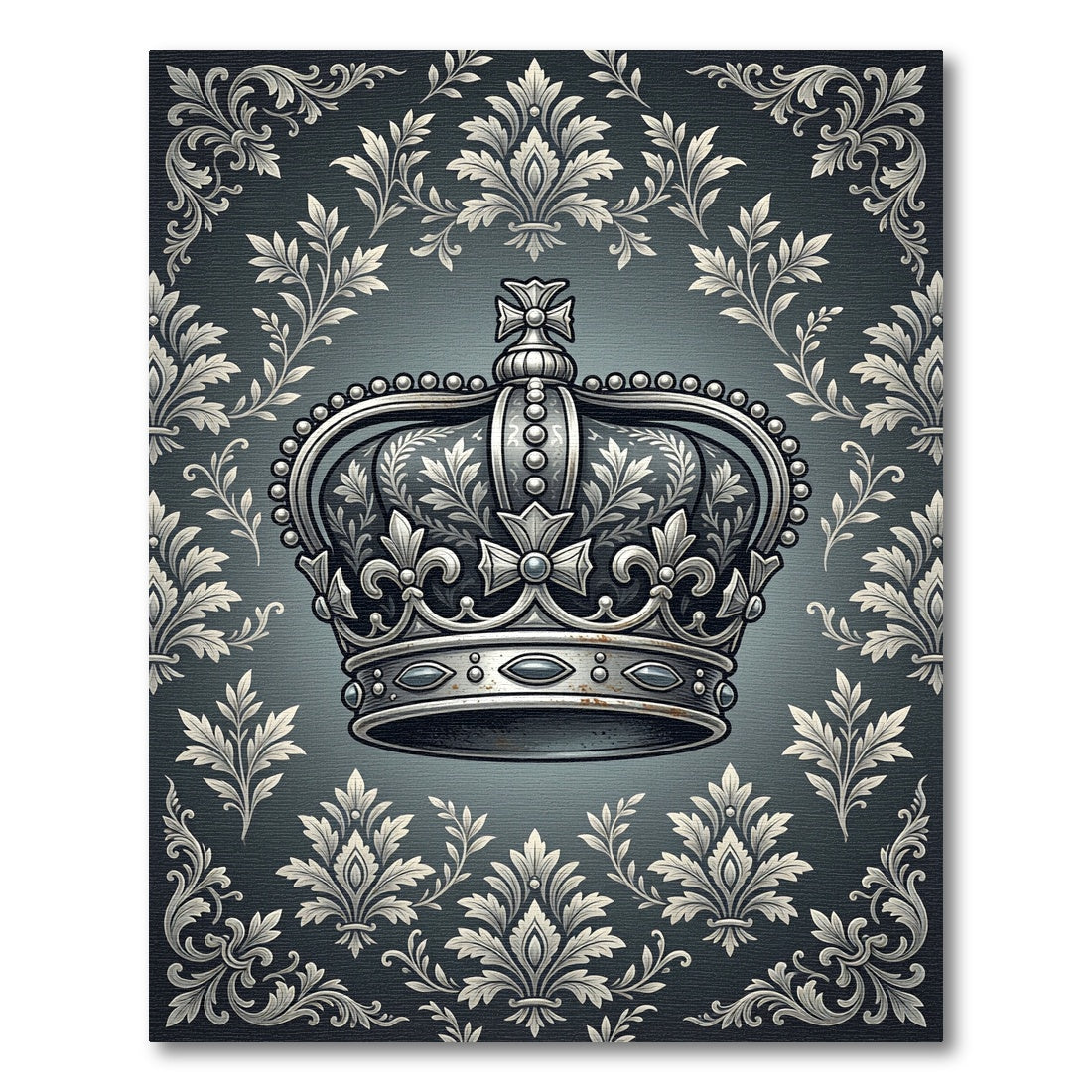 Royal Silver Crown Damask Scroll Rug