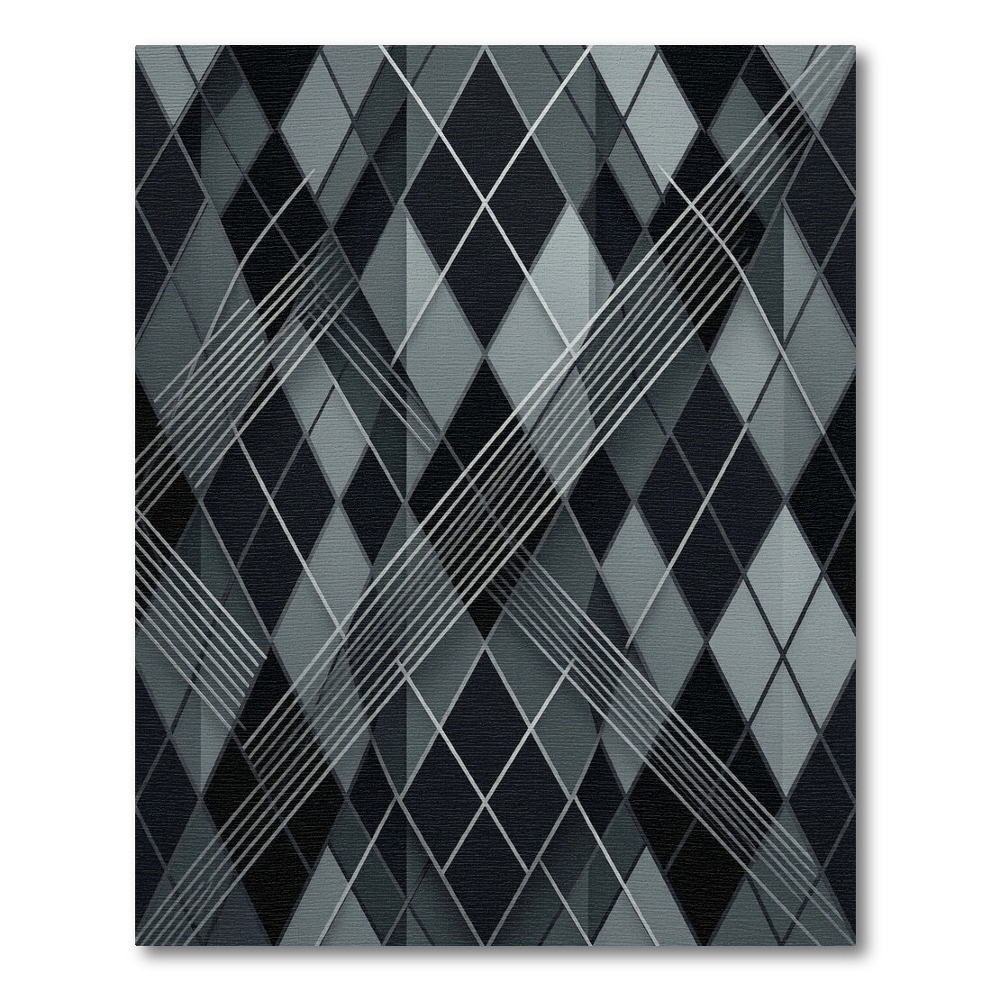 Modern Charcoal Monochrome Geometric Argyle Rug