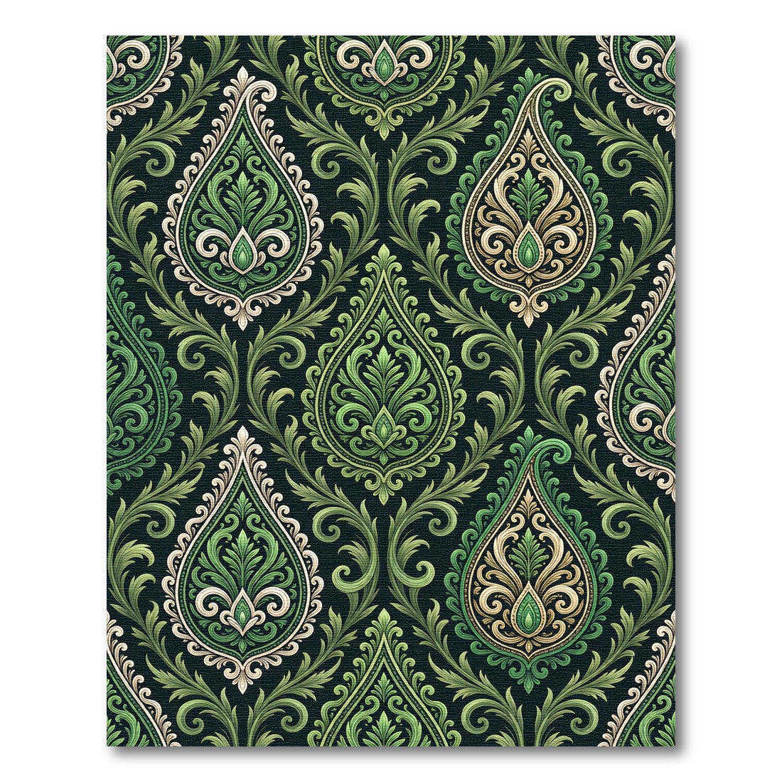 Emerald Green Ornamental Paisley Damask Rug