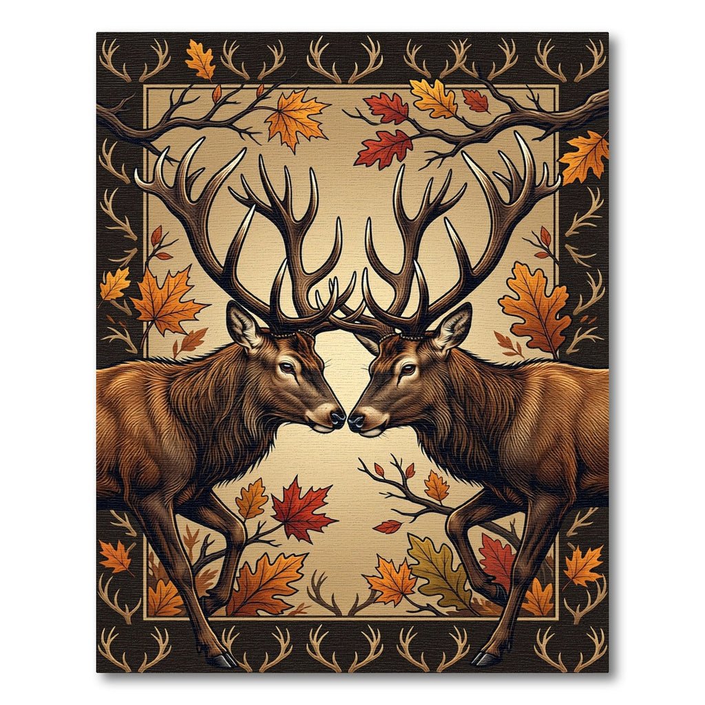 Majestic Autumn Stags and Maple Leaves Rug