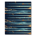 Golden Ocean Waves on Navy Stripes Rug