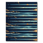 Golden Ocean Waves on Navy Stripes Rug