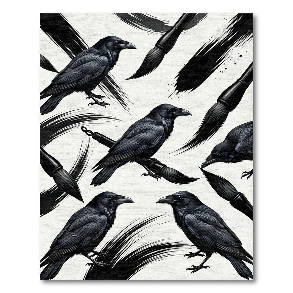 Black Raven Ink Brush Composition Rug
