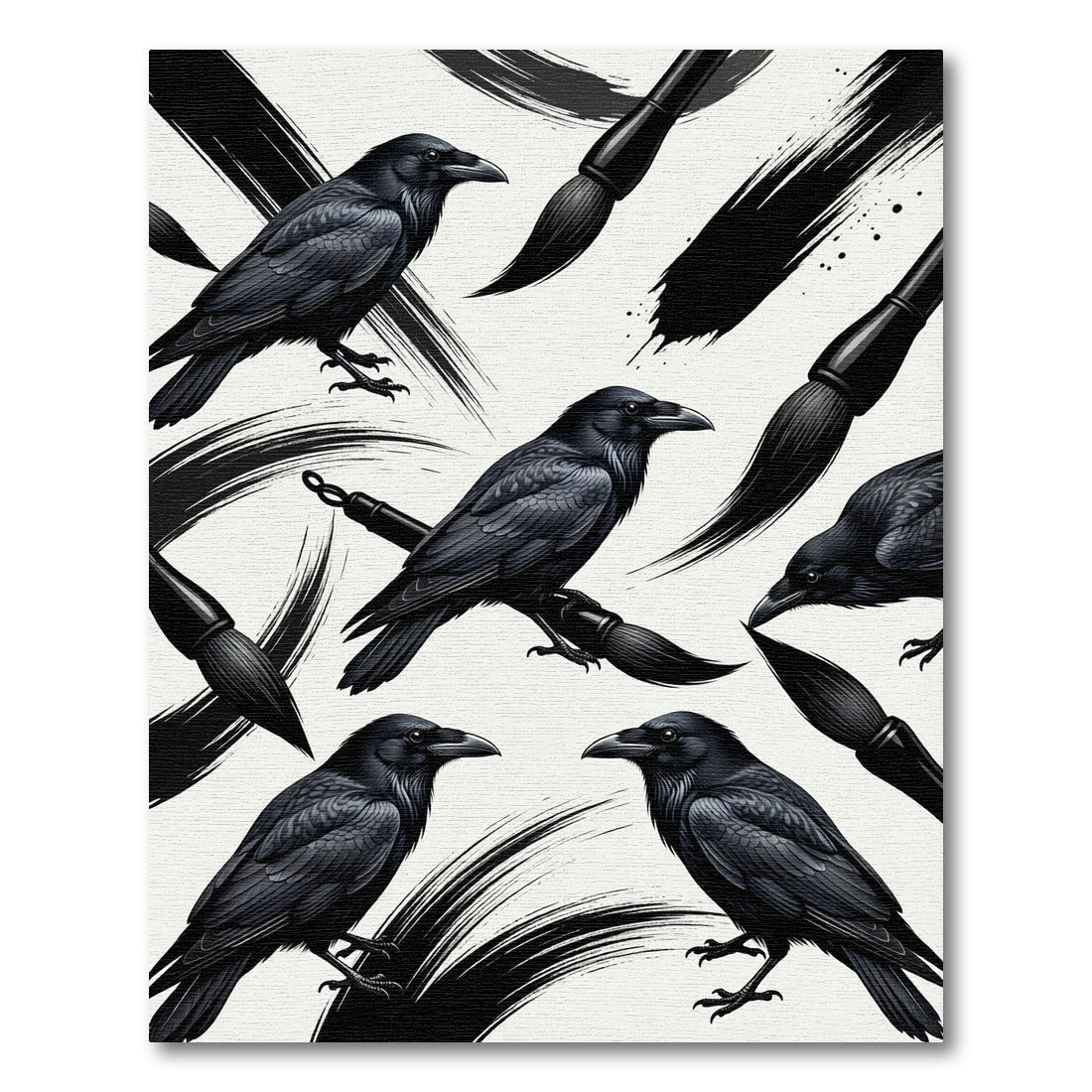 Black Raven Ink Brush Composition Rug