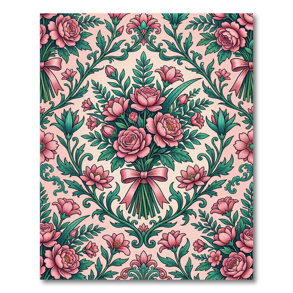 Romantic Pink Rose Victorian Damask Rug