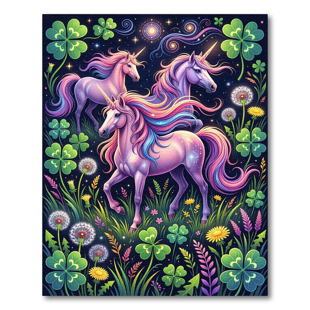 Stellar Unicorn Clover Fantasy Meadow Rug