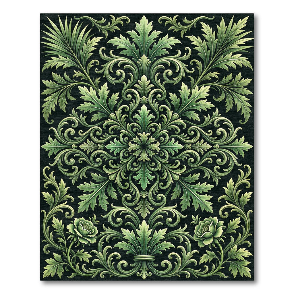 Luxurious Emerald Foliage Botanical Damask Rug