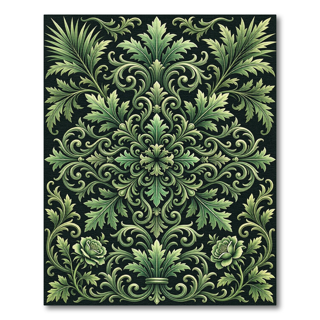 Luxurious Emerald Foliage Botanical Damask Rug
