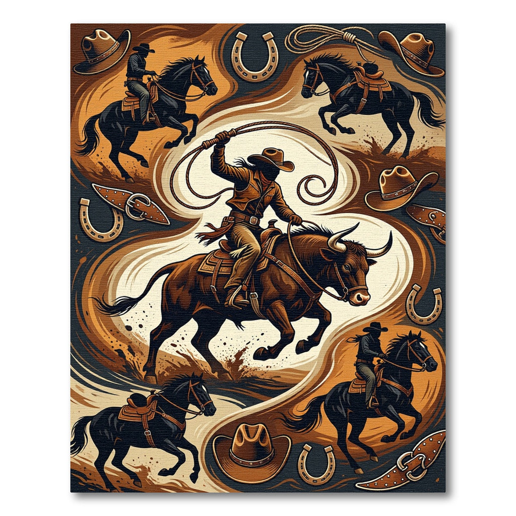 Rustic Western Rodeo Cowboy Horse Art Rug