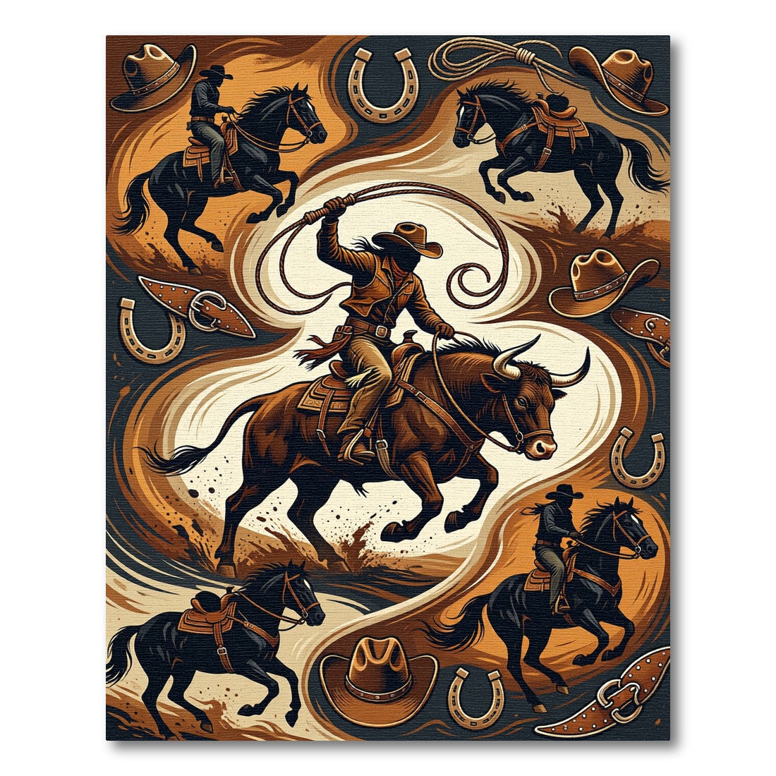 Rustic Western Rodeo Cowboy Horse Art Rug