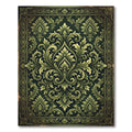 Elegant Dark Olive Damask Scroll Rug