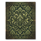 Elegant Dark Olive Damask Scroll Rug