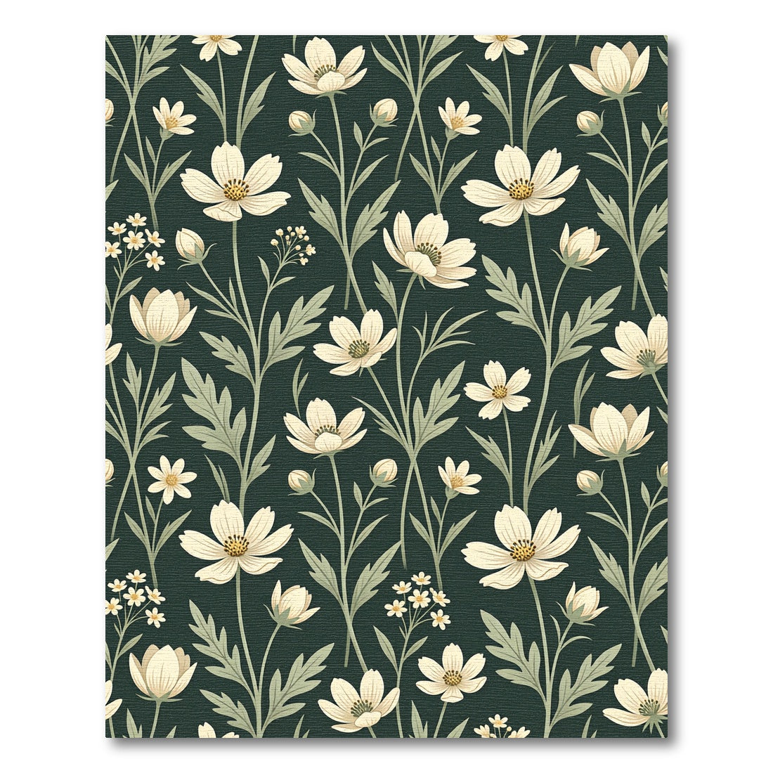 Cream Cosmos Floral Dark Emerald Meadow Rug
