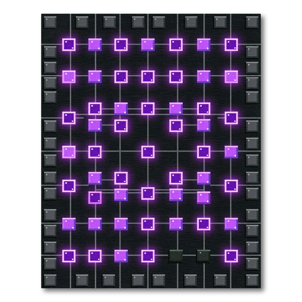 Neon Violet Cyberpunk Grid Square Luminescence Rug