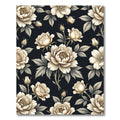 Elegant Cream Peonies on Black Canvas Rug