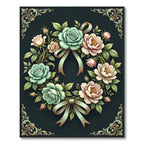 Elegant Teal and Cream Rose Wreath Rug