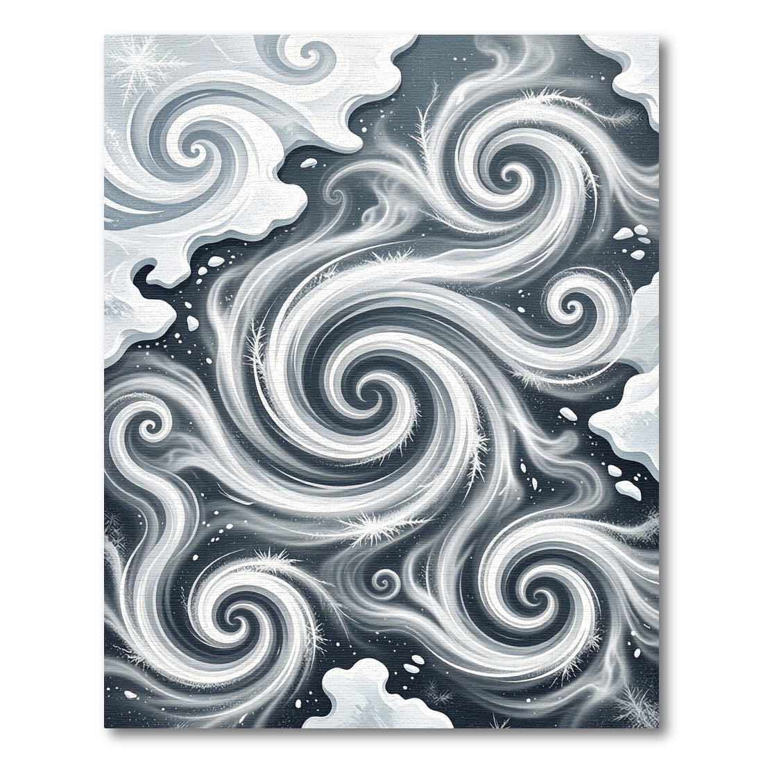 Ethereal Charcoal and White Swirling Frost Rug