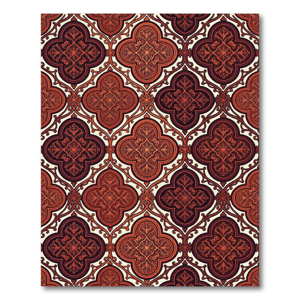 Ornate Crimson Quatrefoil Inlay Rug