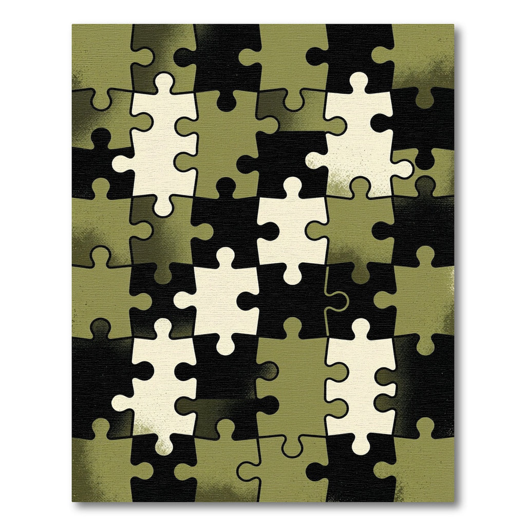 Olive Green Geometric Jigsaw Puzzle Rug