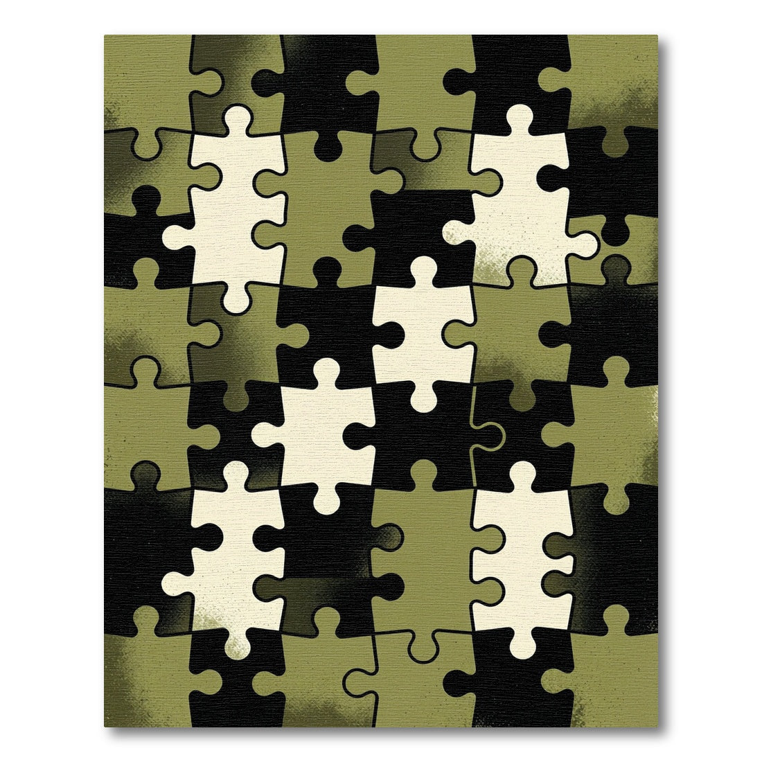 Olive Green Geometric Jigsaw Puzzle Rug