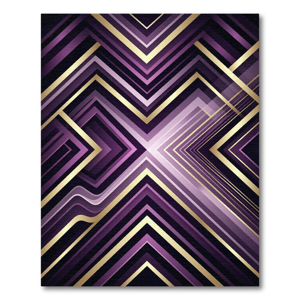 Geometric Purple and Gold Chevron Art Rug