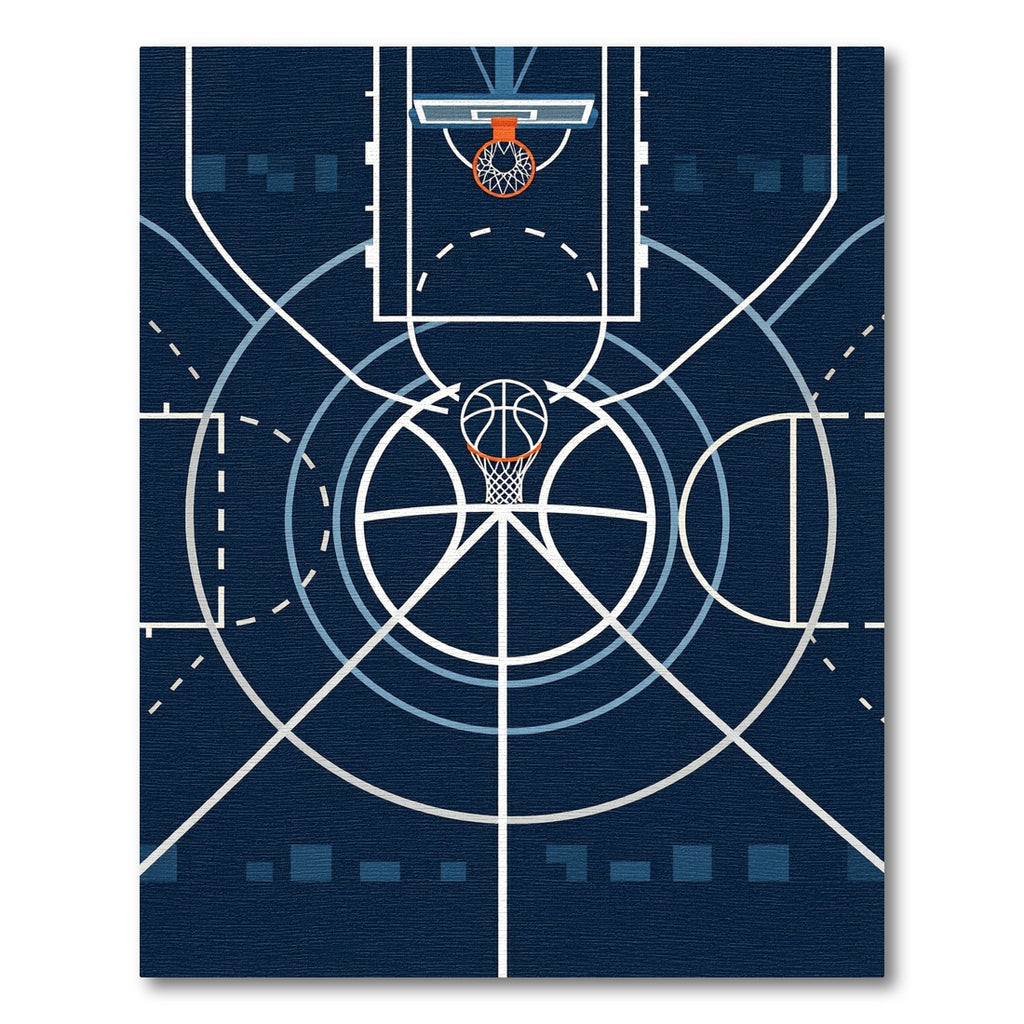 Minimalist Navy Basketball Court Graphic Rug