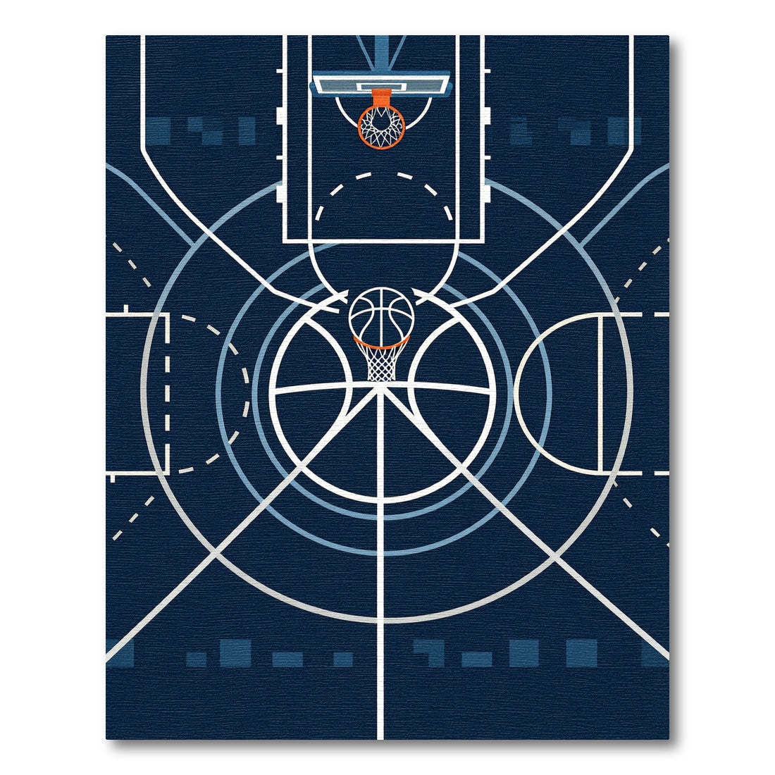 Minimalist Navy Basketball Court Graphic Rug