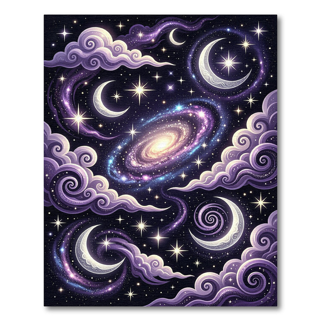 Celestial Violet Crescent Moon Galaxy Rug