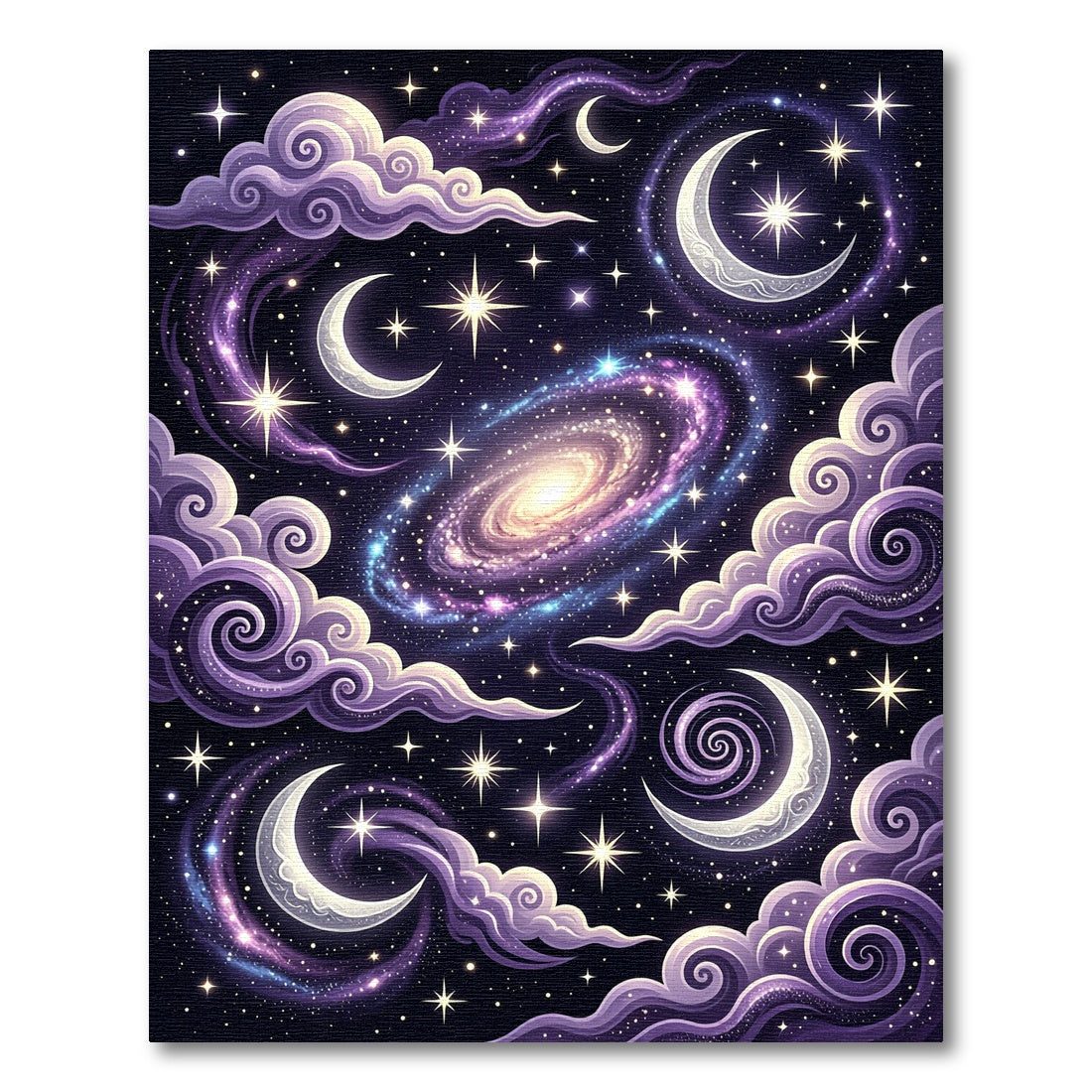 Celestial Violet Crescent Moon Galaxy Rug
