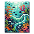 Vibrant Coral Reef Fish Swirl Aquascape Rug