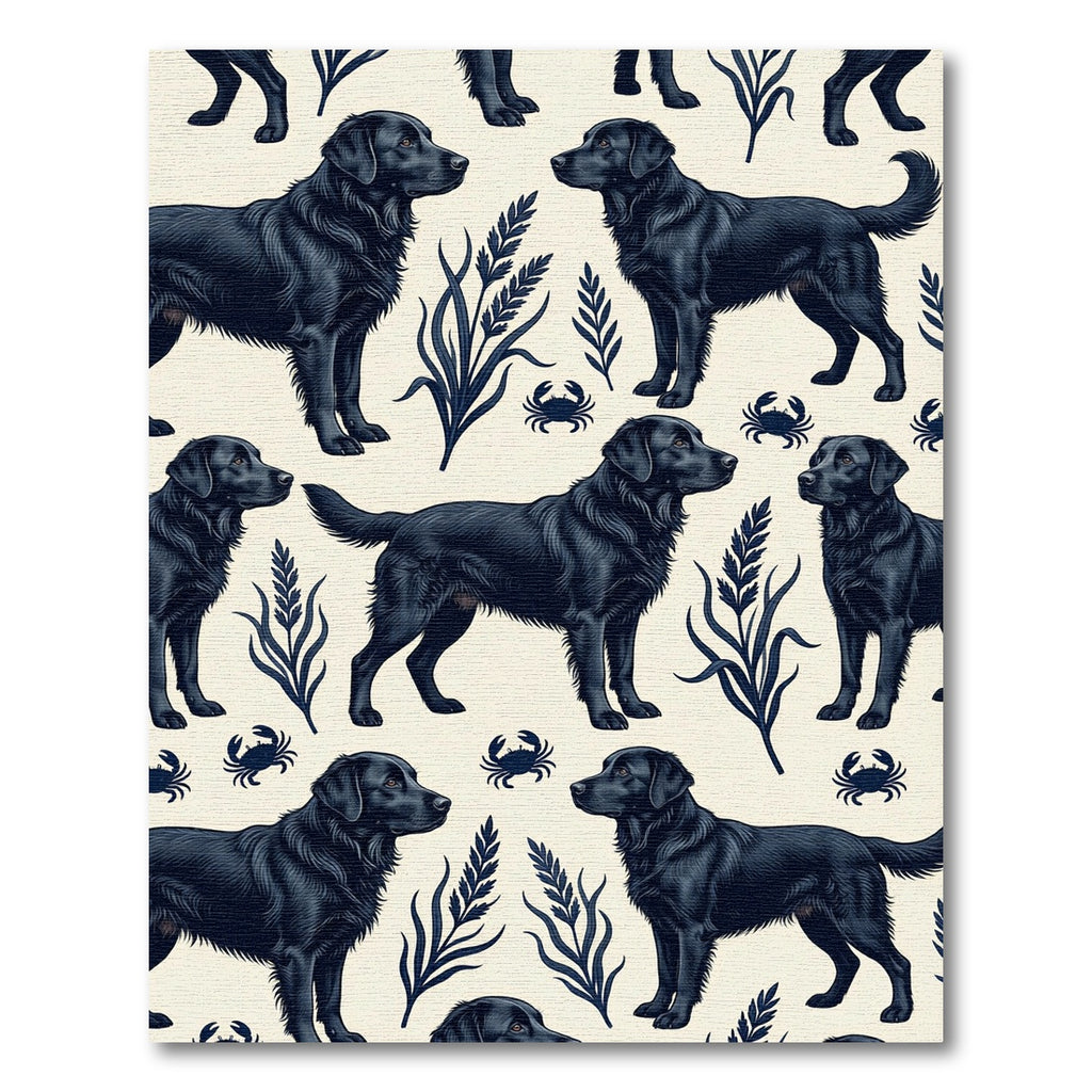 Black Labrador Botanical Coast Illustration Rug