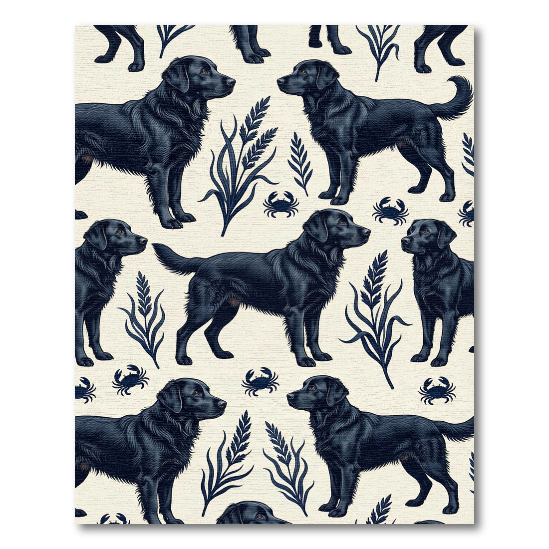 Black Labrador Botanical Coast Illustration Rug