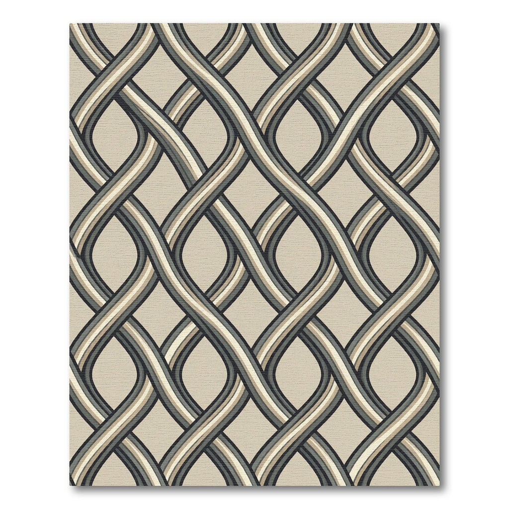 Modern Taupe Interlocking Geometric Wavy Weave Rug