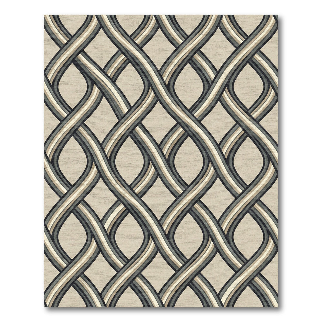 Modern Taupe Interlocking Geometric Wavy Weave Rug