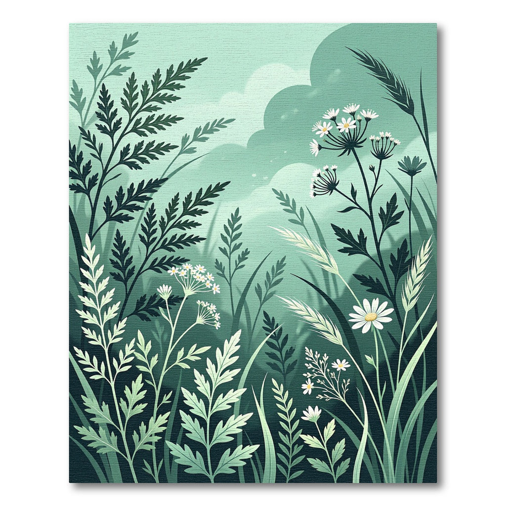 Ethereal Sage Green Wildflower Meadow Rug