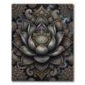 Metallic Charcoal Gold Lotus Mandala Rug