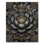 Metallic Charcoal Gold Lotus Mandala Rug