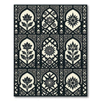 Black and Cream Floral Arch Tile Rug