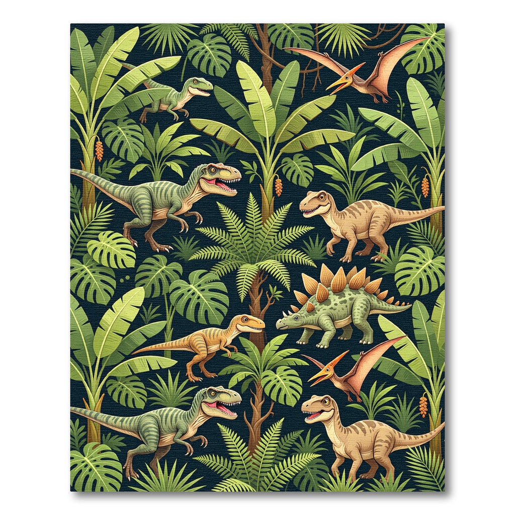 Jungle Dinosaur Botanical Deep Green Rug