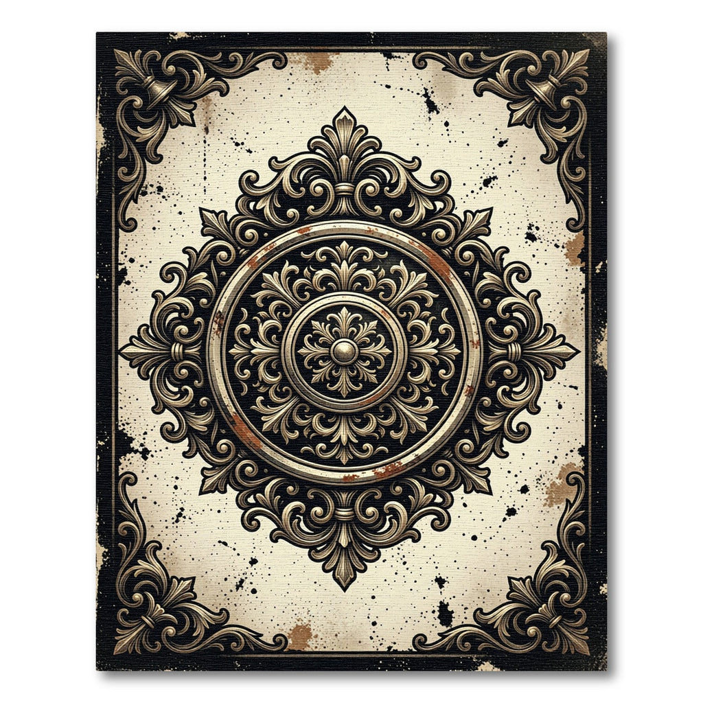 Ornate Antique Gold Filigree Medallion Rug