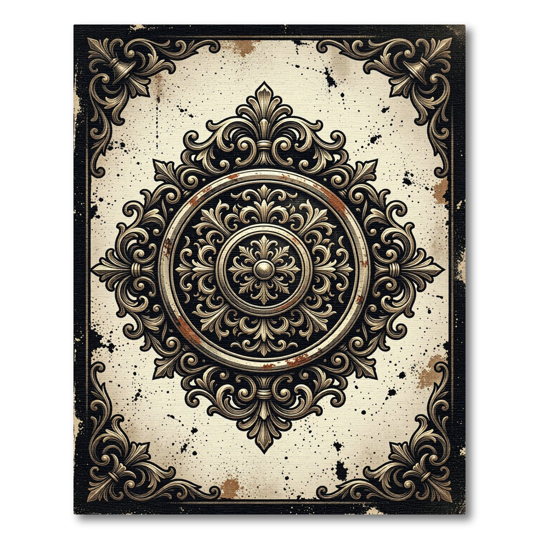 Ornate Antique Gold Filigree Medallion Rug