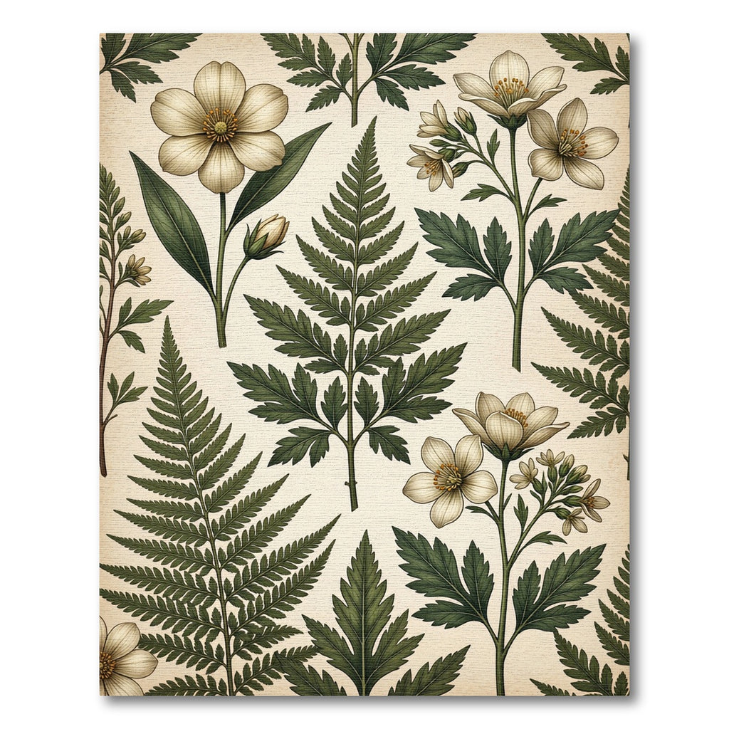 Vintage Botanical Fern and Wildflower Cream Rug