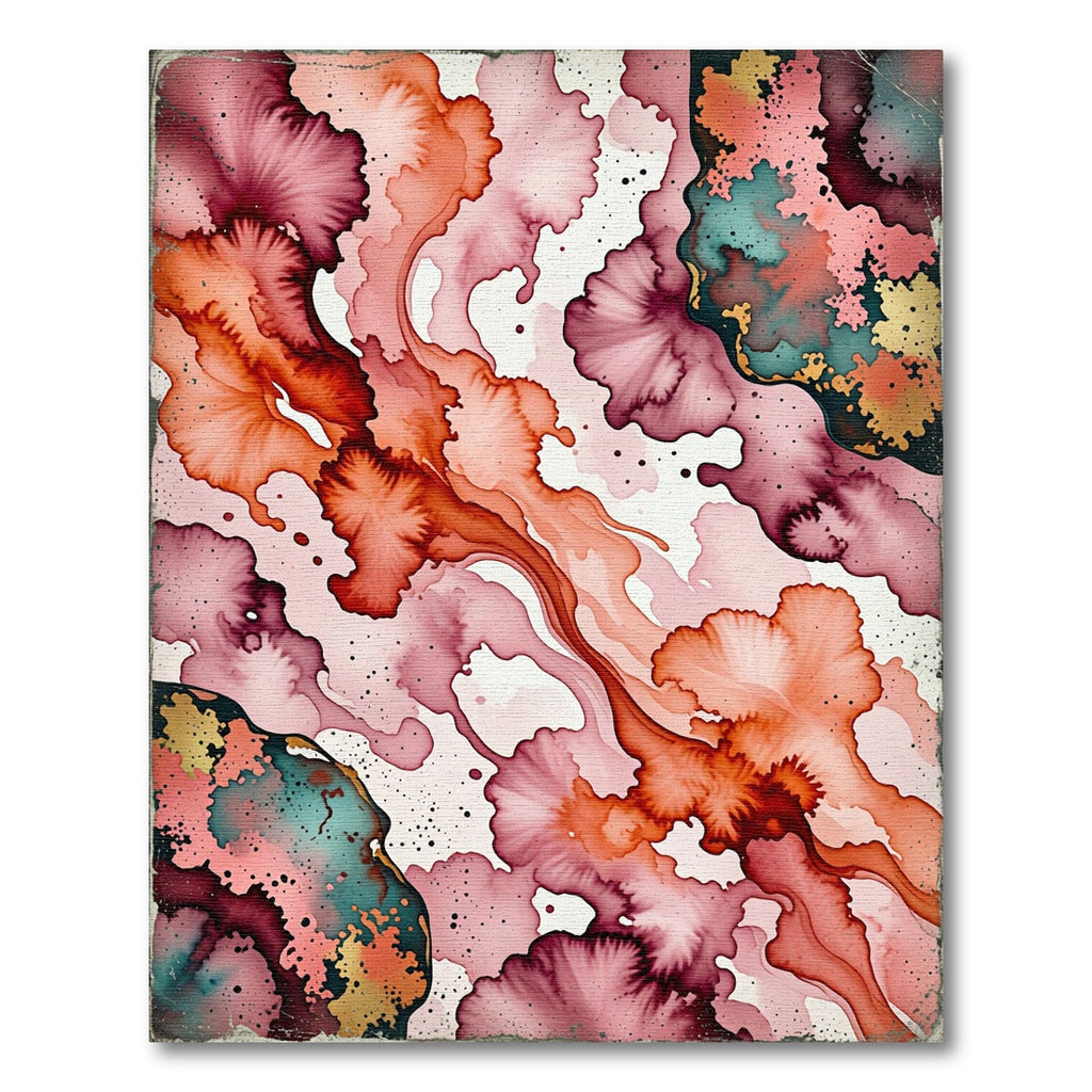 Crimson Teal Gold Fluid Watercolor Blend Rug
