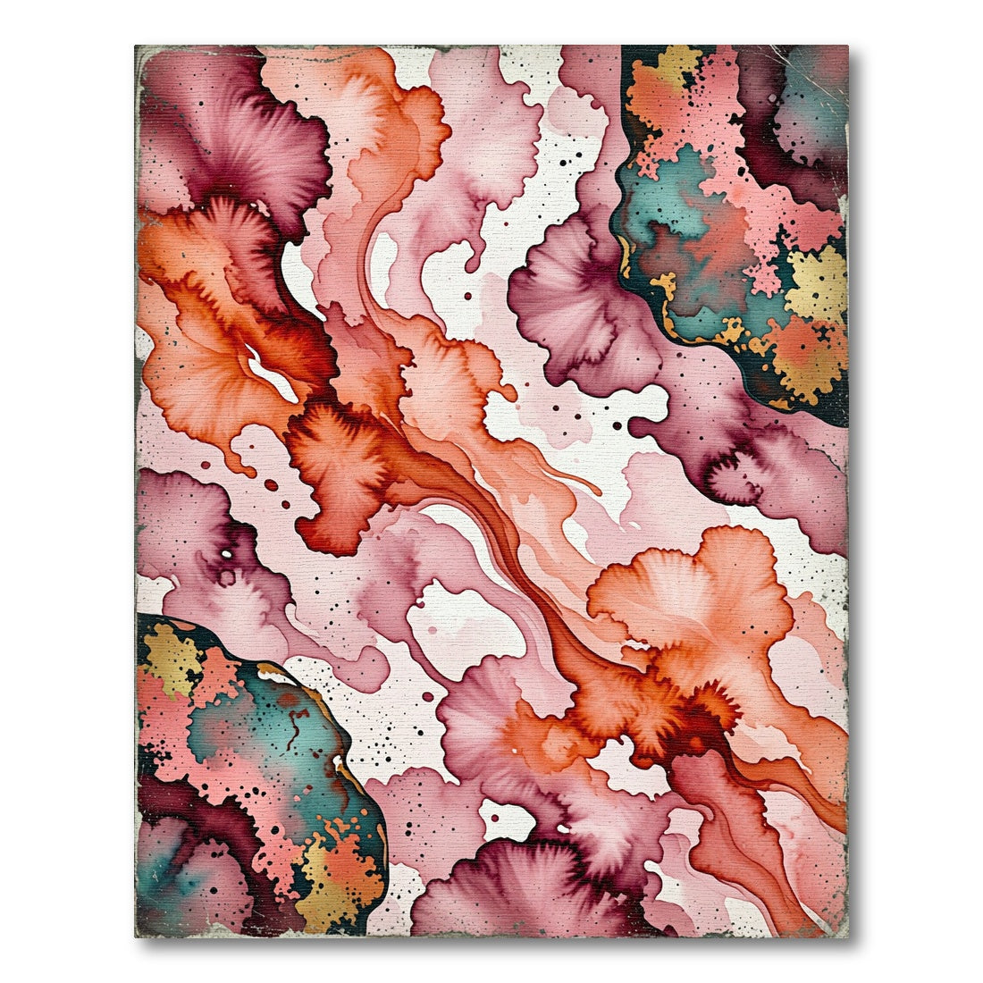 Crimson Teal Gold Fluid Watercolor Blend Rug