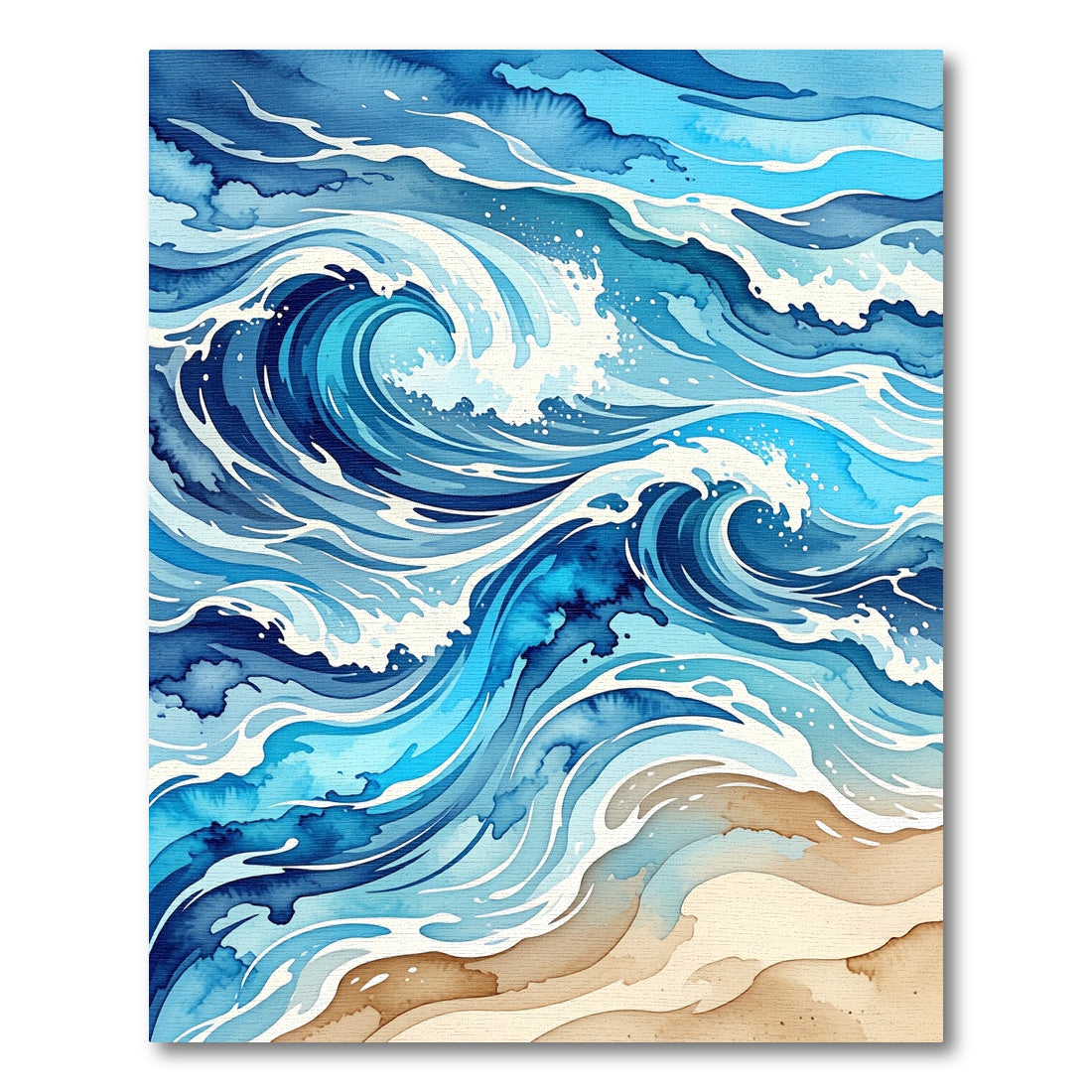 Abstract Ocean Wave Blue Tonal Rug