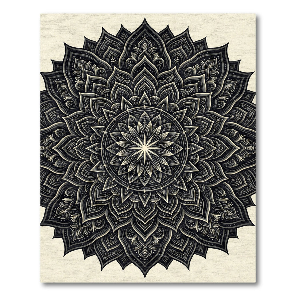 Ornate Charcoal Monochrome Floral Mandala Rug