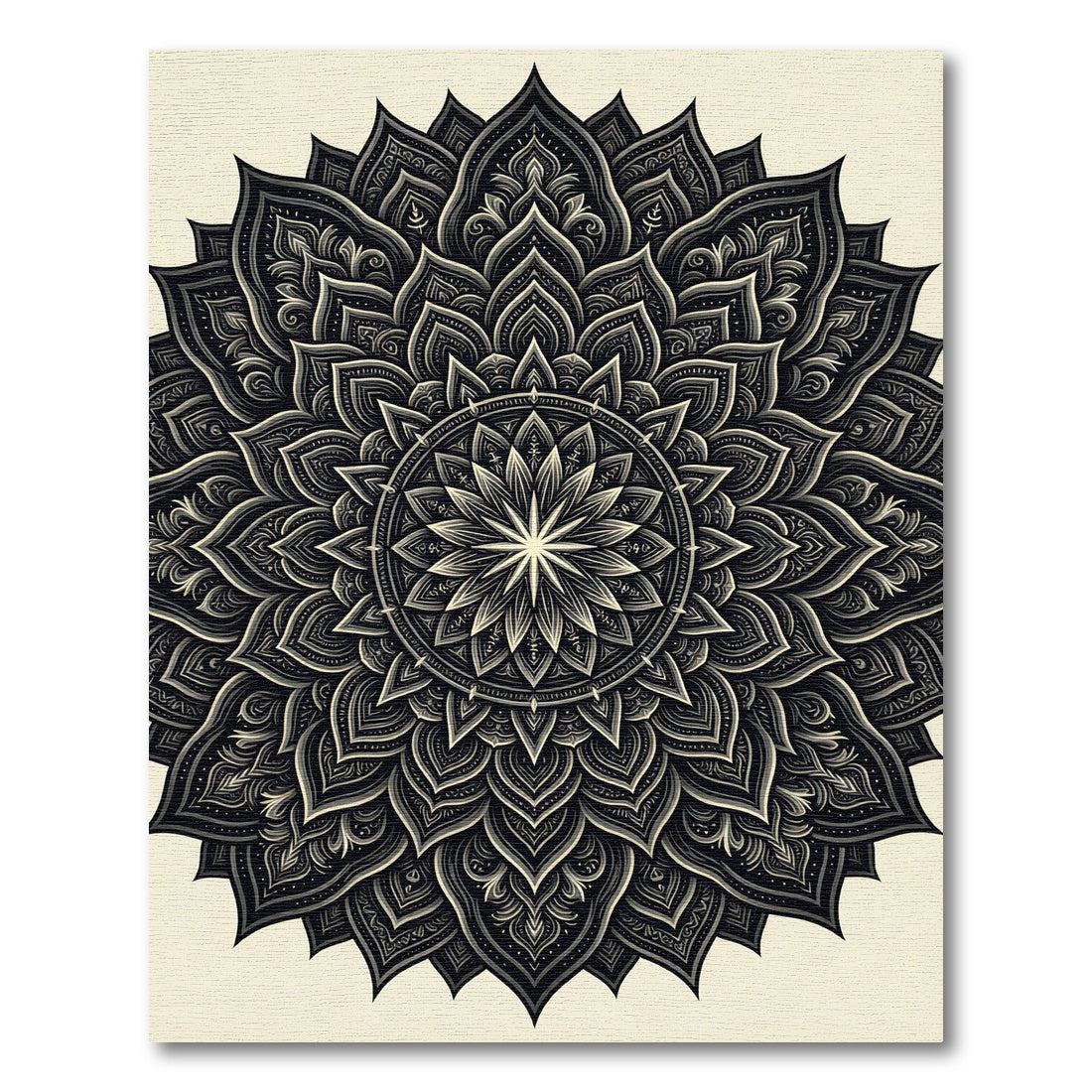 Ornate Charcoal Monochrome Floral Mandala Rug