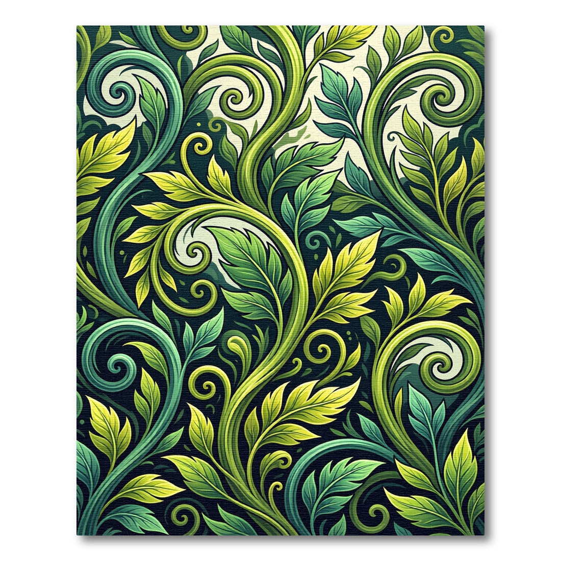 Lush Emerald Foliage Leaf Swirl Rug